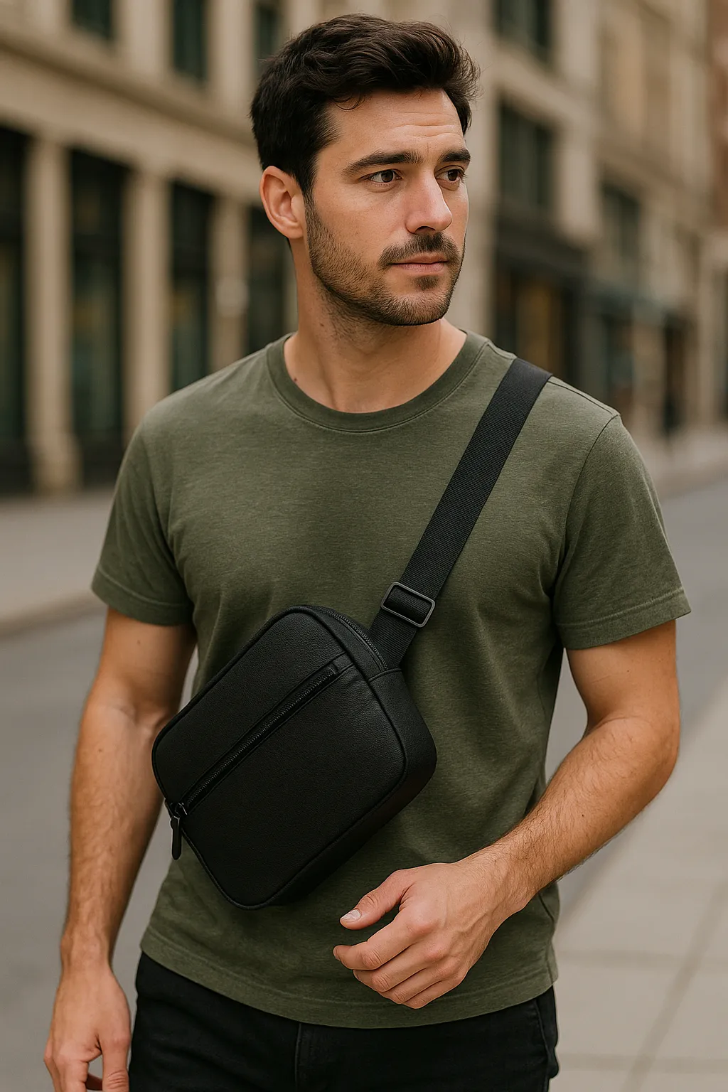 Ein Mann  mit  Crossbody-Tasche 